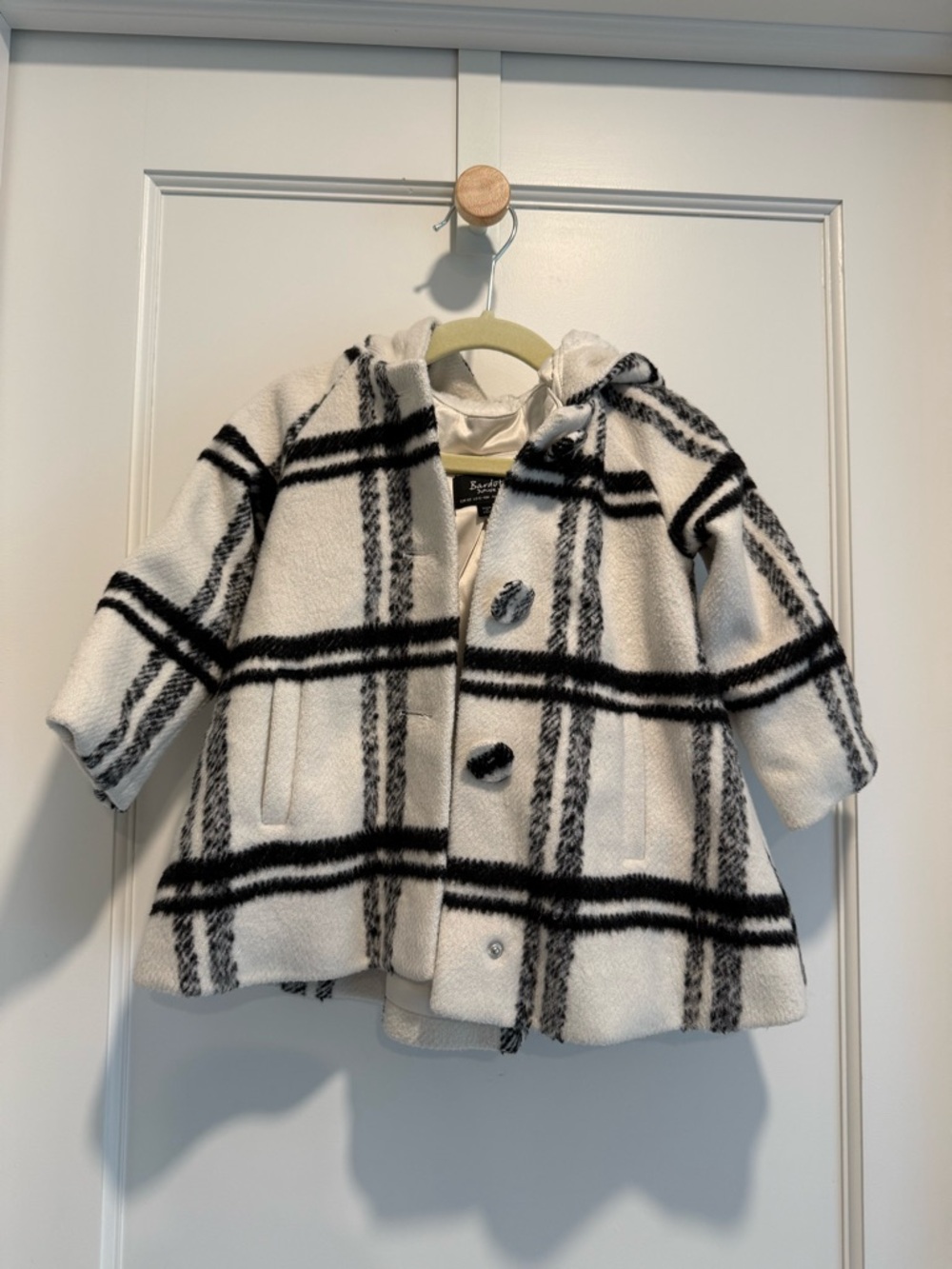 Bardot Junior Little Girls' Black & White Plaid Hooded Coat